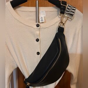 I.N.C Black Crossbody Bag with Patterned Strap